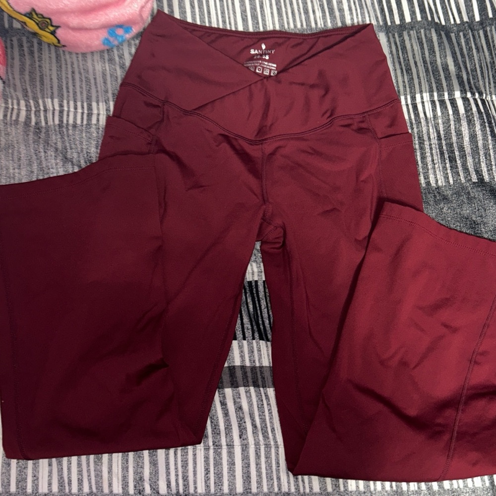 Maroon fleece lined flare leggings